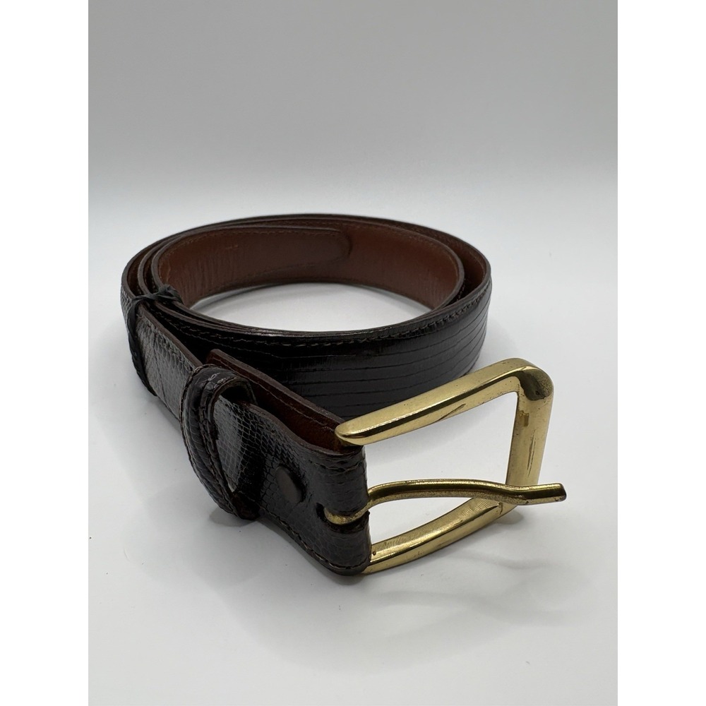 Torino Ringmark Lizard Belt Mens 32 Brown Exotic Leather Brass Buckle USA
